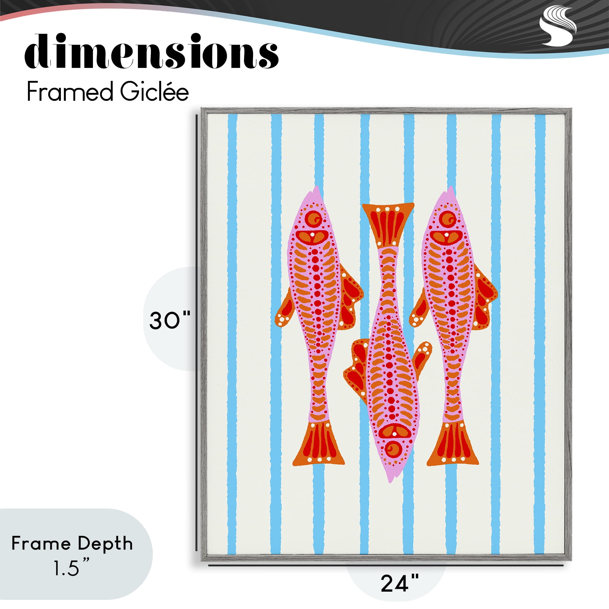 Stupell Industries Bright Aquatic Fish on Stripes Gray Framed Giclee Art, design by Indira Prieto | IndySign