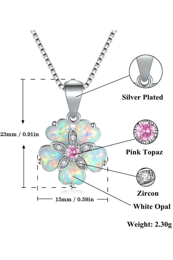 Opal Lucky Flower Necklace,Opal Flower Birthstone Necklace Women