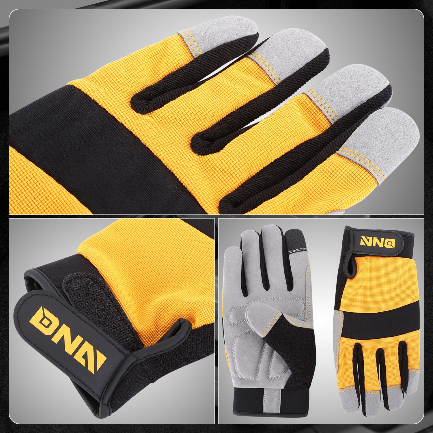 DNA Motoring 4 Pair Multi-Purpose Construction Gardening Utility Mechanic Work Gloves Yellow