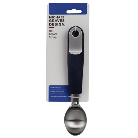 Michael Graves Design Comfortable Grip Stainless Steel Rounded Ice Cream Scoop  Indigo