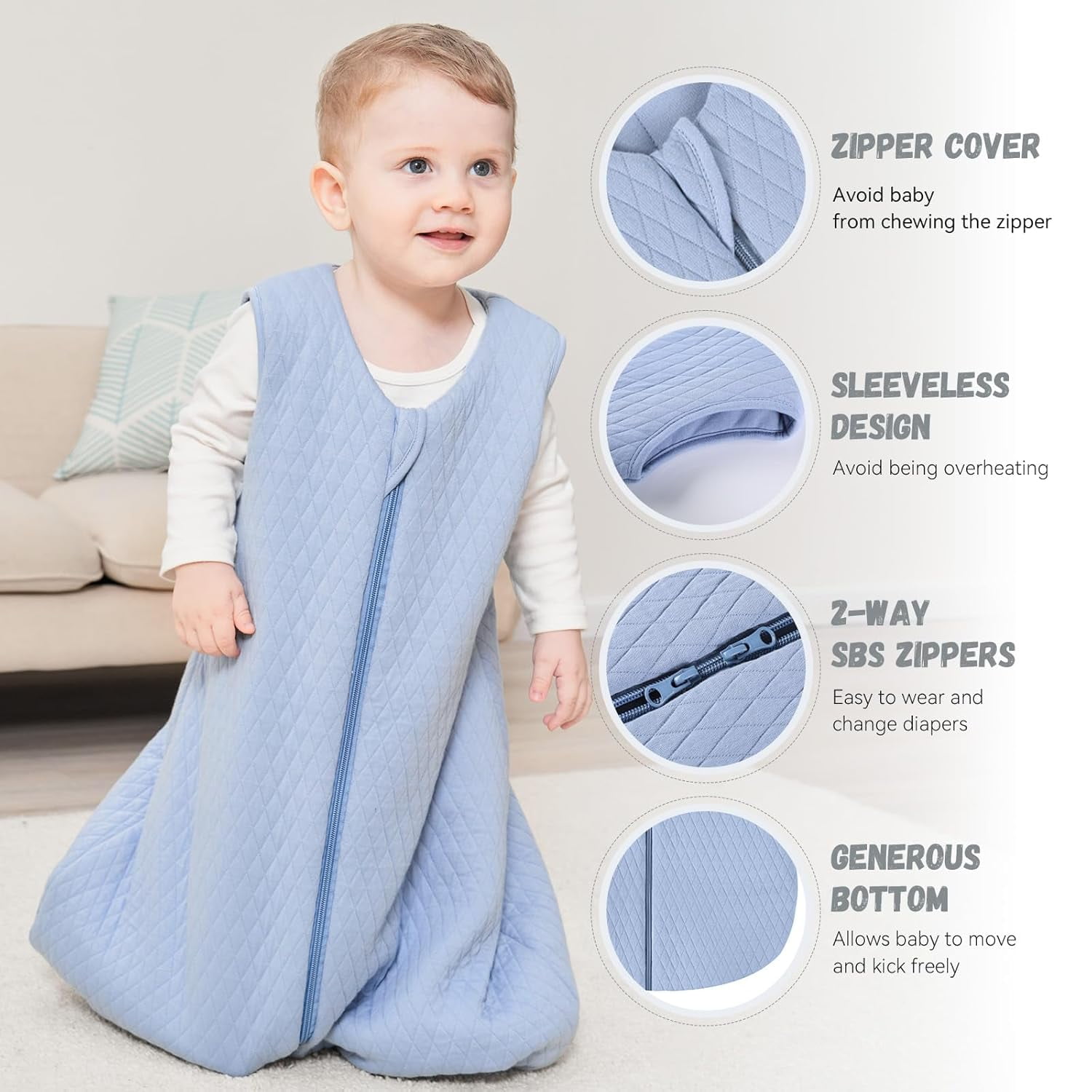 Yoofoss Baby Sleep Sack 0-6 Months TOG 2.5 Winter Baby Wearable Blanket, 100% Organic Cotton Infant Sleeping Sack 2-Way Zipper Warm Quilted Sleep Sack