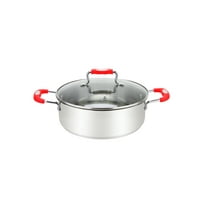 Millvado Stainless Steel Casserole Pot: Large Steel Dutch Oven,Boiling Pot for Soup, Spaghetti,8.4 Quart Induction Cooking Pot,Urban Collection Low Round Mirrored Stainless Pots ? Red Handles