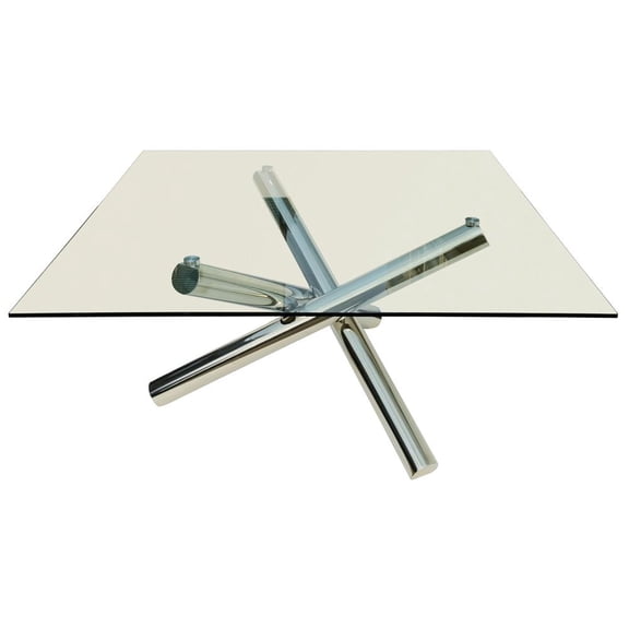 Square Clear Glass Top Dining Table with chrome base