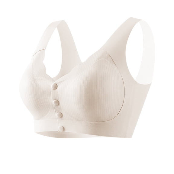 XFLWAM Bra for Women Button Front No Underwire Seamless Wireless Bra V Neck Full Coverage Bralettes Comfort Everyday Bra Smoothing Padded Bralette