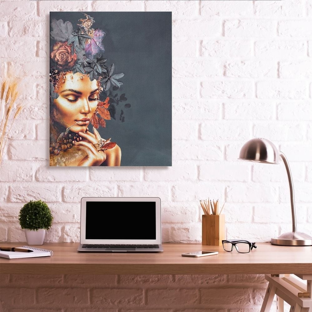 Stupell Industries Elegant Glam Female Portrait Floral Hair Leaves Canvas Wall Art Design by Design Fabrikken, 36" x 48"