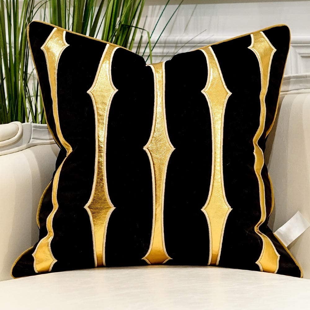 HTOOQ 20 x 20 Inches Black Gold Striped Cushion Case Luxury European Throw Pillow Cover Decorative Pillow for Couch Living Room Bedroom Car Walmart