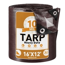 XUEYU 10Mil Heavy Duty Tarp Cover, 12x16 ft Multi-Purpose Waterproof Poly Tarp, UV Protection Tarpaulin with Reinforced Grommets and Edges for Home, Outdoor, Camping, Woodpile (Brown & Silver)