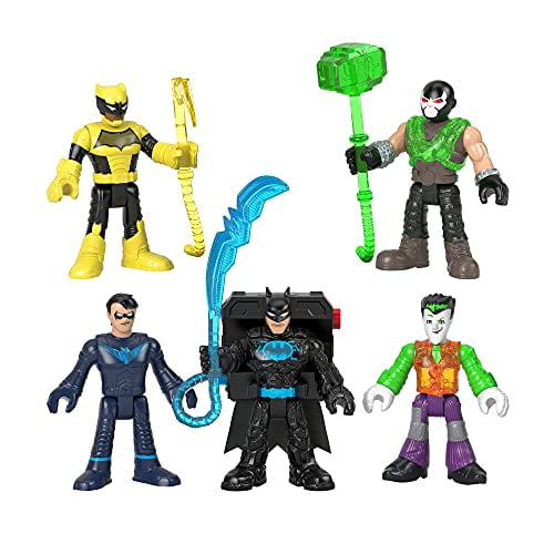 Fisher-Price Imaginext DC Super Friends Bat-Tech Multi-Pack, Ensemble de 5 Figurines poseable avec des Coffres Clairs pour les Enfants Âgés de 3 à 8 Ans