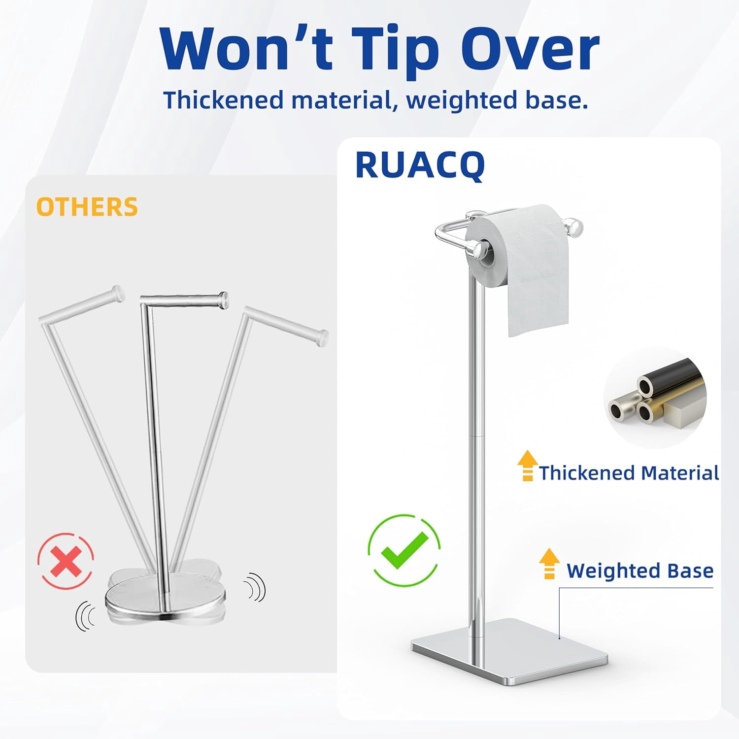 Toilet Paper Holder Stand, Bathroom Toilet Paper Roll Holder Free Standing, Toilet Tissue Holder Stand with Post Pivoting Design, Stable Weighted Base, SUS304 Stainless Steel (Chrome)