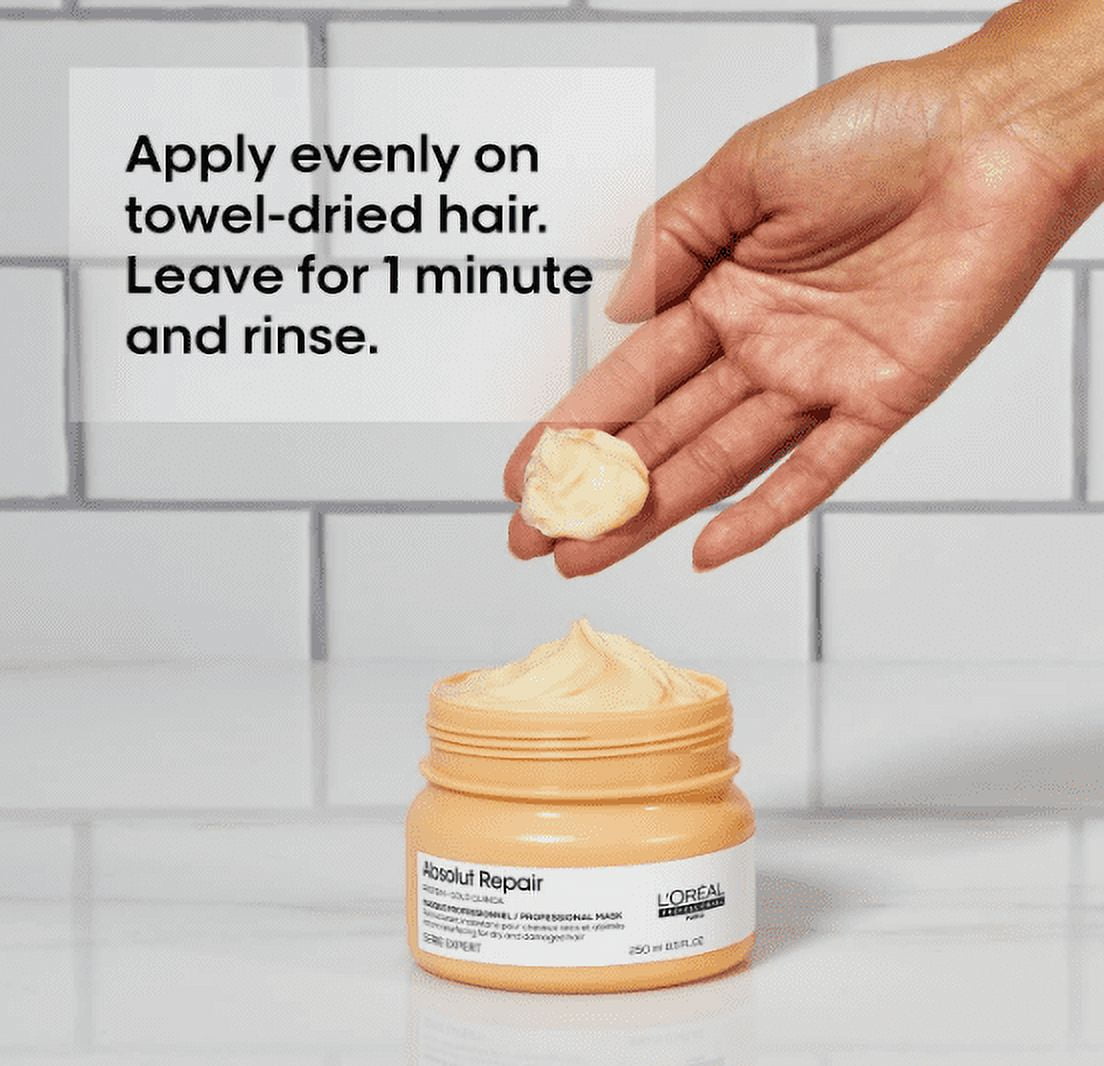 L’Oreal Professionnel Serie Expert Absolut Repair Protein + Gold Quinoa Masque | Deep Treatment for Dry, Damaged Medium to Thick Hair, 250ml