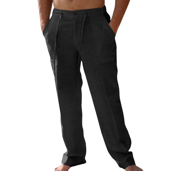Solid Color Men Straight-Legs Casual Pants Male Drawstring Long Pants