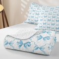 thumbnail image 4 of Erosebridal Chic Bowtie Quilt King, Kawaii Bow King Coverlet Set, Stars Reversible, Watercolor Blue, 3-Piece (1 Bedspread and 2 Pillowcases), 4 of 7