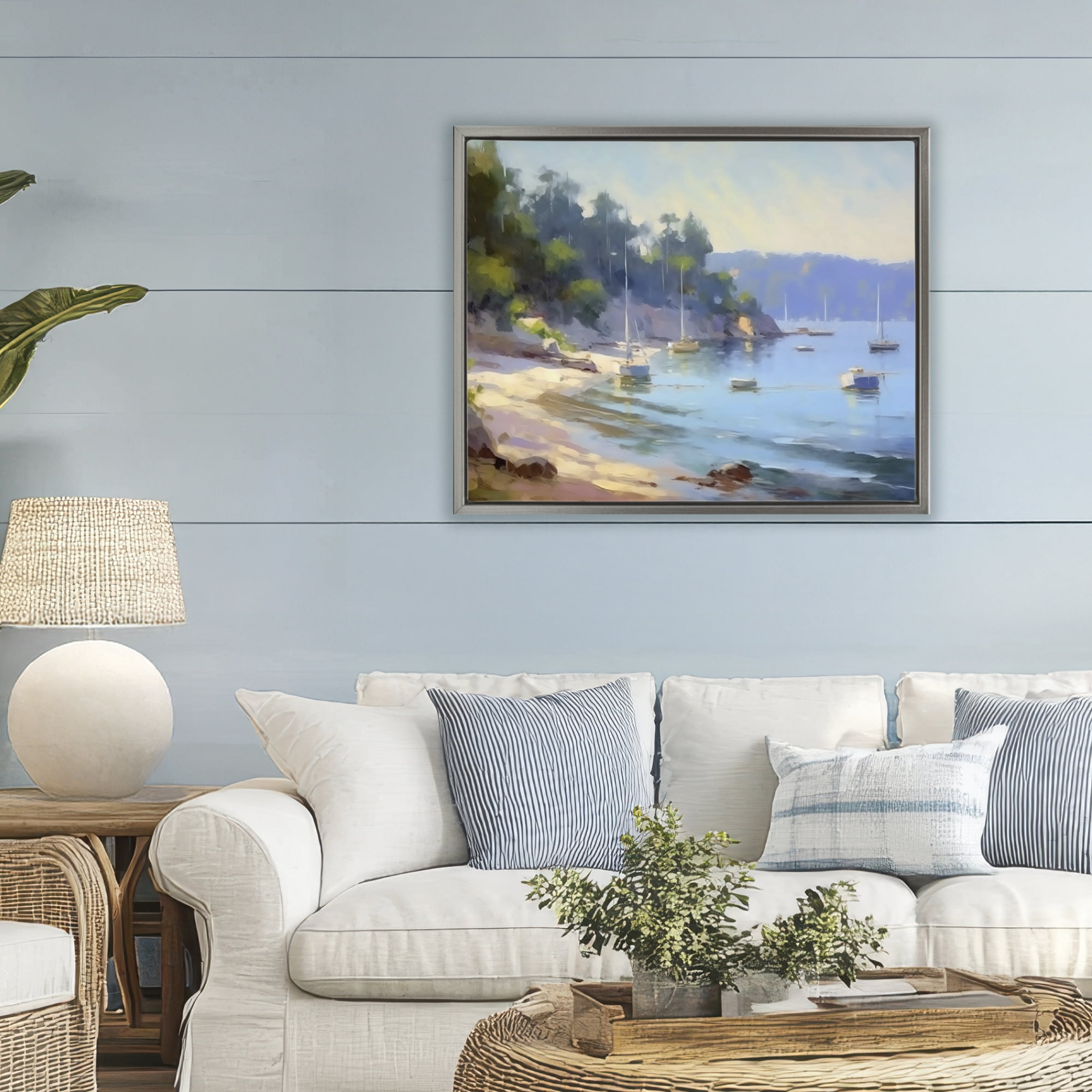 Stupell Industries Near The Shore Summer Sailing Gray Framed Floater Canvas Wall Art, design by Creative Studio