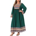 thumbnail image 4 of Agnes Orinda Women's Plus Size Boho Maxi Dress Metallic Tassel Long Sleeve Crew Neck Geometric Print Flowy Tiered Holiday Beach A-Line Dresses 1X Dark Green, 4 of 6