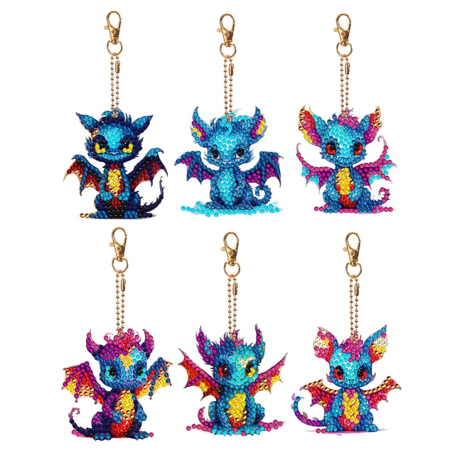 Llavero Diamond Art 6 Piezas La Vida Dinosaurio Doble Cara Forma Especial Lindo