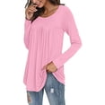thumbnail image 3 of Top De Mujer, Blusa De Manga Larga Con Volantes De Color Puro De Poliéster Elástico Para Mujer, Cuello Redondo Para El Trabajo ANGGREK No, 3 of 5