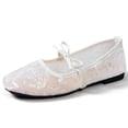 thumbnail image 7 of Rokment Women's Mesh Embroidered Ballet Flats Comfortable Walking Shoes Bowknot Square Closed Toe Ballerina Low Heel Bridal Lace Floral Bow Dress Slip on Loafers Summer Fall Casual White Size 6, 7 of 7