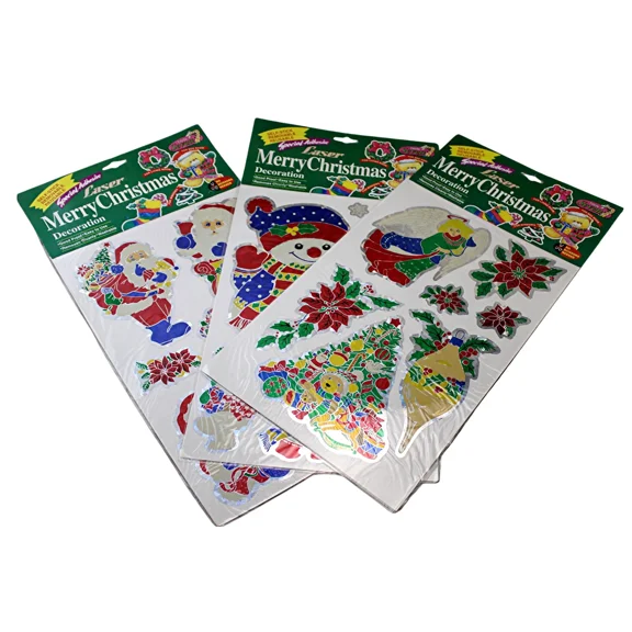 3 Packs Laser Christmas Stickers Self-Stick Assorted Designs - Peel & Stick New