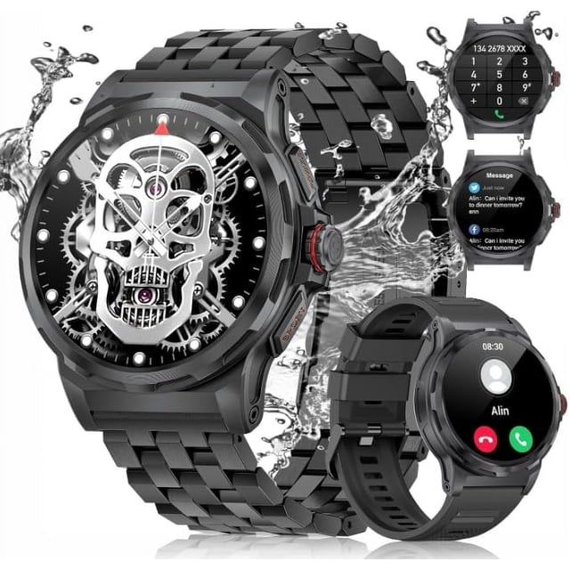 Smartwatch Hombre Militar con Llamadas Bluetooth, IP68 Impermeable Smartwatch con 129+ Modos Deportivos/SpO2/Pulsómetro/Monitor de Sueño,Reproducir Música,Reloj Inteligente Hombre iOS Android