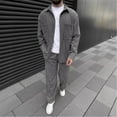 thumbnail image 2 of RYDCOT Men's Fashion Solid Corduroy 2-Piece Set Lapel Button Long Sleeve Shirt and Pants Casual Suit with Pocket Gray, 2 of 6