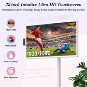 ApoloSign 32 Smart Portable TV (2nd Gen), 1080p FHD Touchscreen Rolling Monitor, Android 16, EDLA-Certified, 16GB RAM, 128GB ROM, 15000mAh Battery, Full Swivel Rotation & Voice Remote
