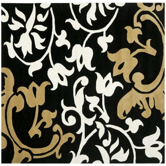SAFAVIEH Soho Aaron Abstract Floral Wool Area Rug, Black/Multi, 6' x 6' Square