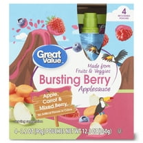 Great Value Bursting Berry Applesauce, 3.2 oz, 4 Pouches
