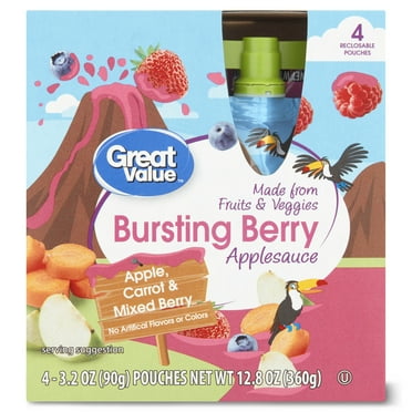 Great Value Bursting Berry Applesauce, 3.2 oz, 4 Pouches
