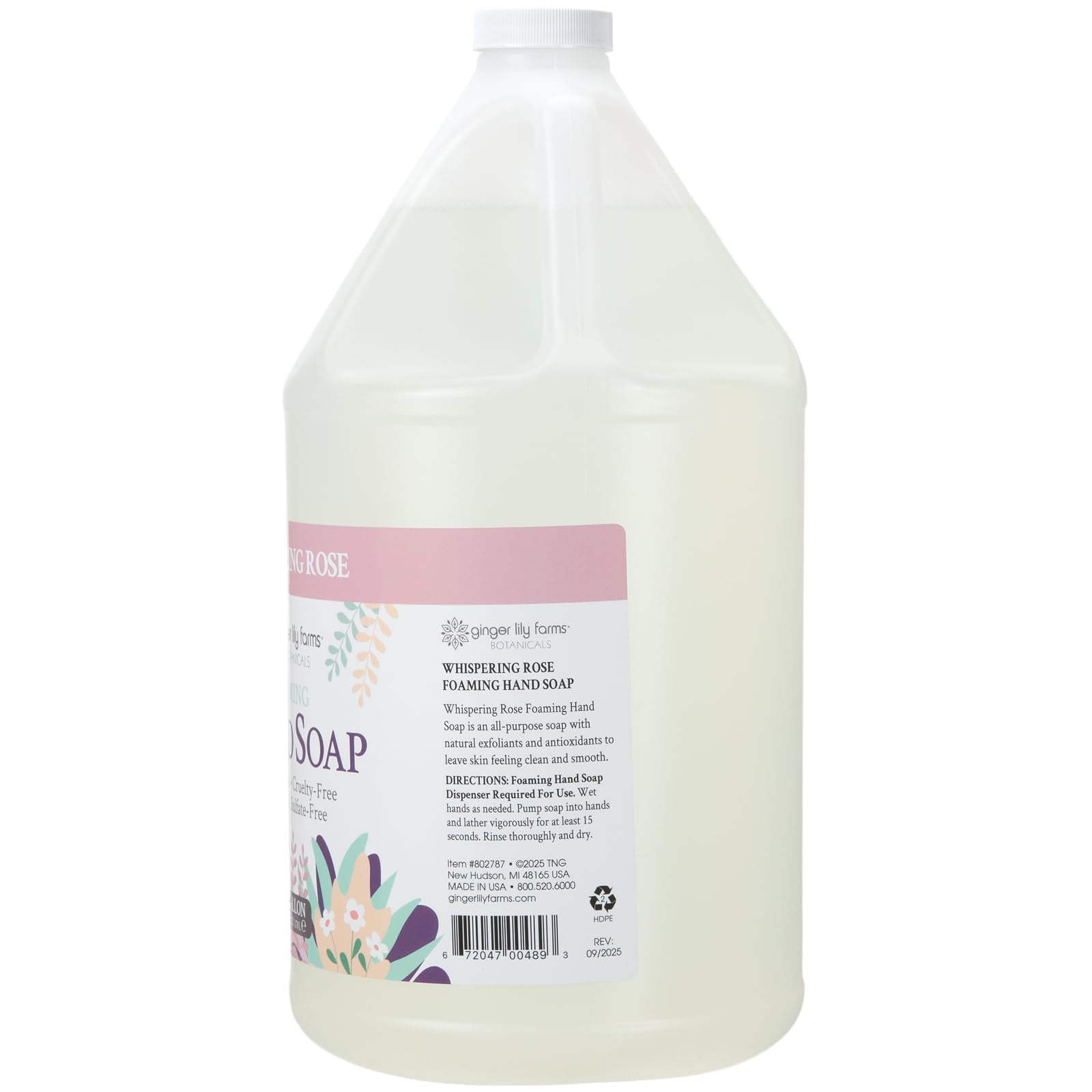 Ginger Lily Farms Botanicals All-Purpose Foaming Hand Soap Refill, 100% Vegan & Cruelty-Free, Whispering Rose Scent, 1 Gallon (128 fl oz)