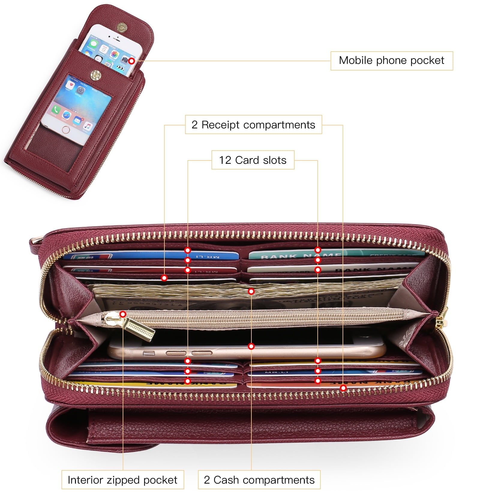 FALAN MULE Small Cell Phone Crossbody Bag Purse for Women, PU Leather Wallet Purse