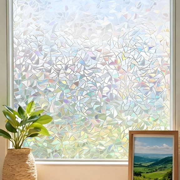 VEGCOO Static Cling Privacy Window Film with 3D Laser Embossed Pattern (Moon, 31.5"x78.7") - Non-Adhesive, UV Blocking, Easy Install for Bathroom, Bedroom, Front Door
