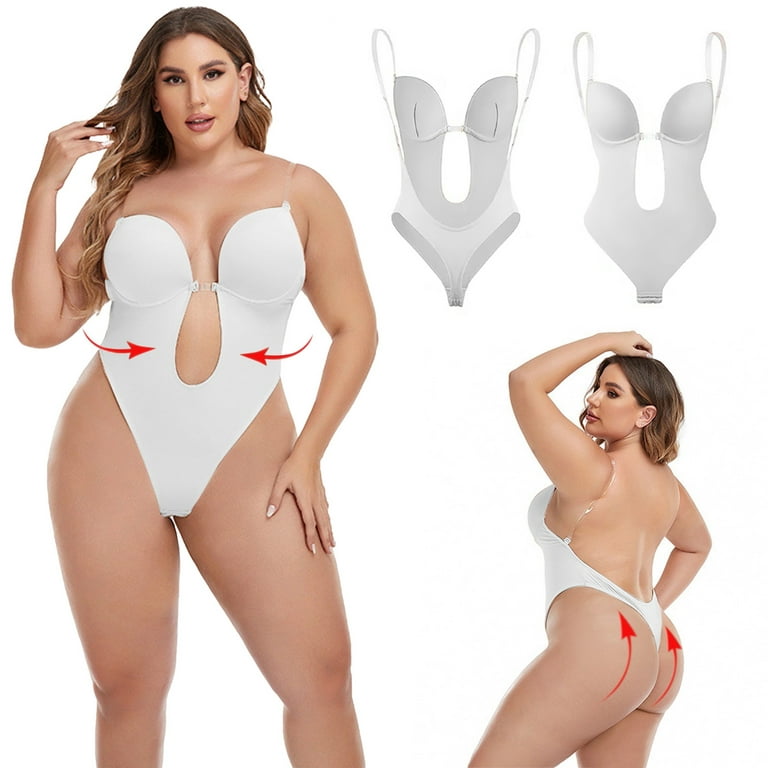 Women's Bodysuit with Built in Bra Sexy Strapless Shapewear Seamless Body  Shaper for Wedding Bridesmaid (Color : White, Size : Large)