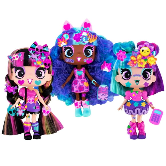 DECORA GIRLZ Poupées de Mode - Ensemble de 3 avec Kat, Luna et Heather Cheveux Colorés, Tenues et Accessoires Cadeau Surprise pour 4 Ans et Plus