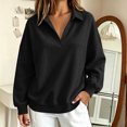 thumbnail image 2 of Hurxie Womens Oversized V Neck Fleece Sweatshirt Casual Long Sleeve Sweatshirts Collared Pullover Sweatshirts, 2 of 7