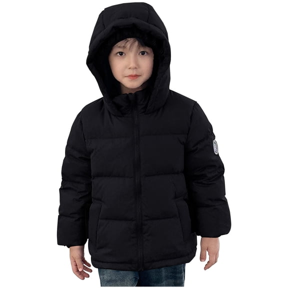 SuTry Boys Solid Color Thickened Hooded Windproof Down Cotton Jacket Warm Fall Winter Coat Outerwear for Kids 3-110 Years(Black,4-5 Years)
