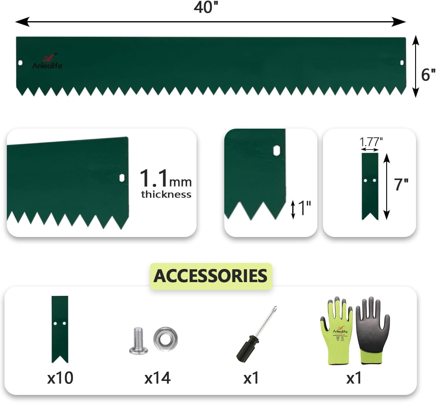 6 Pack Galvanized Steel Garden Landscape Edging, Lawn Border with Gloves and 10 Stakes (20FT Total) (6 inch tall, Green)…