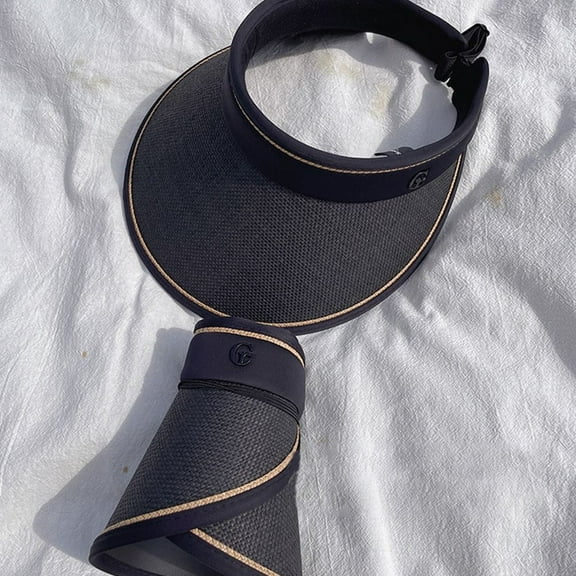 Women Girls Empty Top Foldable UV Protection Wide Large Brim Casual Sunshade Sun Hats Straw Cap Beach Hat BLACK