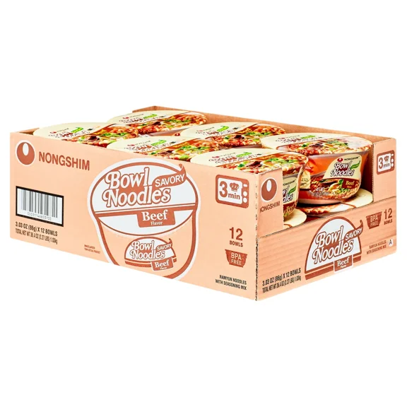 Savory Beef Ramyun Ramen Noodle Soup Bowl, 3.03Oz X 12 Count, Shelf-Stable