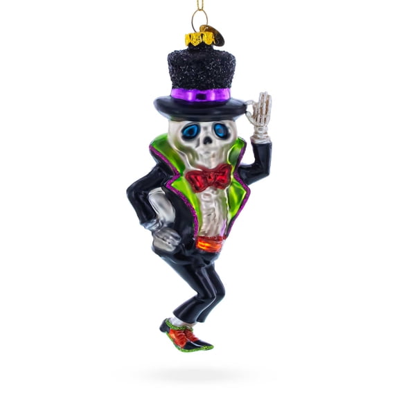 Spooky Skeleton Groom Glass Christmas Ornament