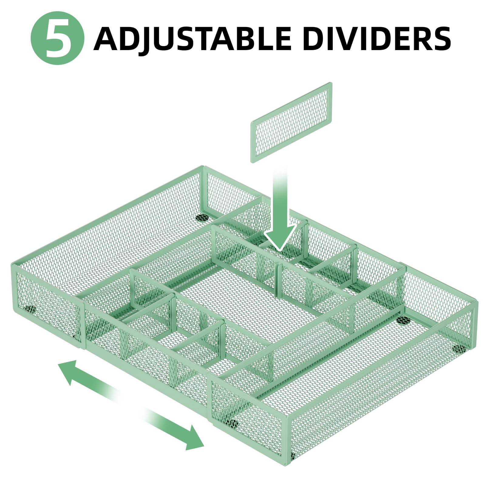 Expandable Desk Drawer Organizer  Mesh Tray With 10 Adjustable Compartments Organizers And Accessories For Office Supplies Makeup & Vanity (expandable-green)