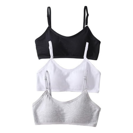 3 Pack Big Girls Training Bra Cotton Bras Wireless Light Little Girls Bras Girls Strapless Bras Bluet Bras for Girls 10-16