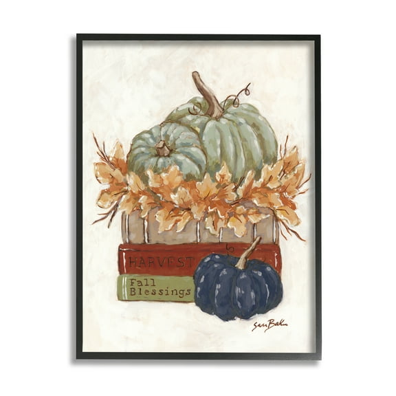 Stupell Industries Fall Blessings Pumpkins Botanical & Floral Painting Black Framed Art Print Wall Art, 11 x 14