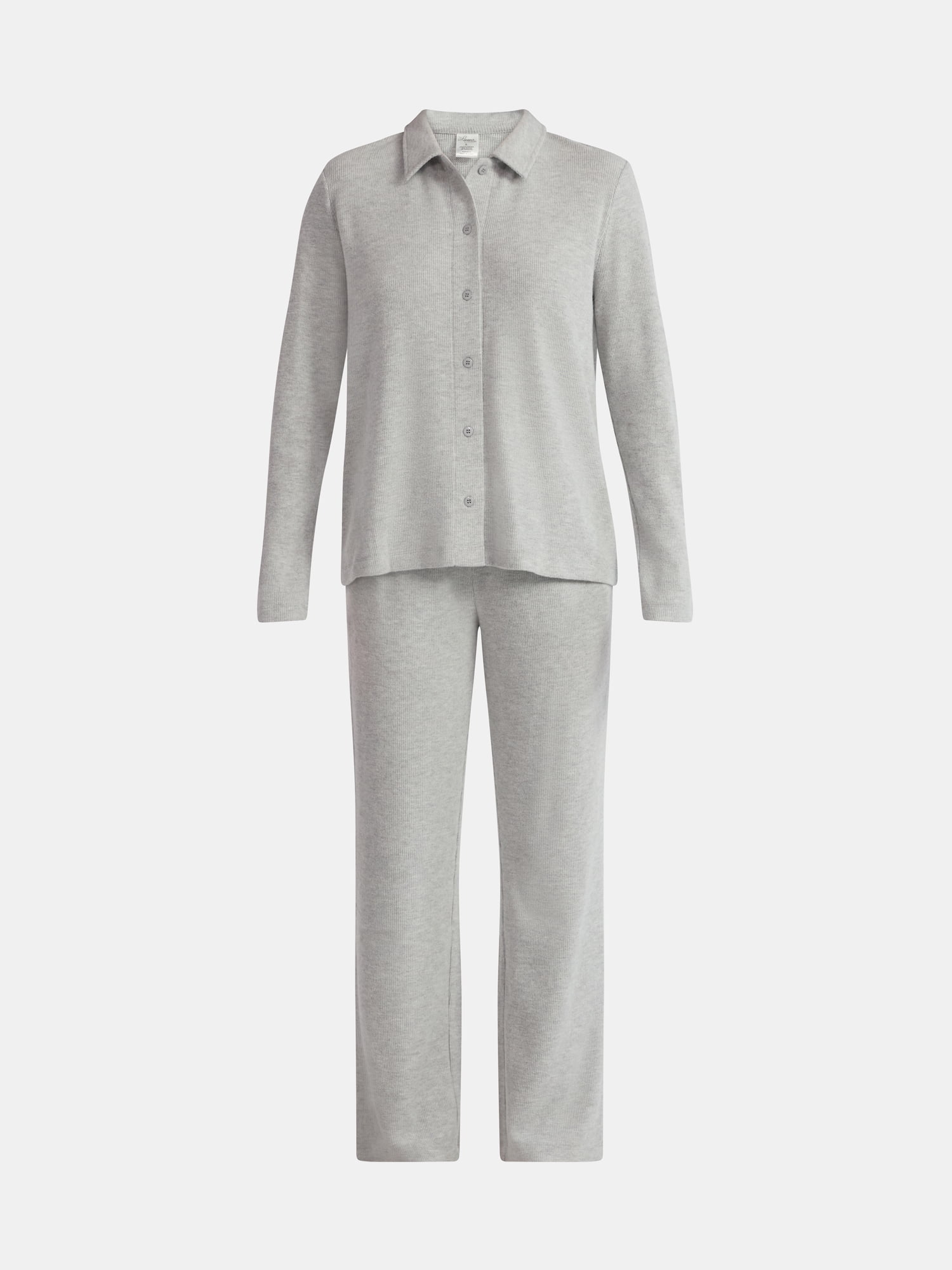 Lissome Women’s Soft Double Brushed Waffle Knit Notch Collar Long Sleeve Pajama Set , Sizes S-3X