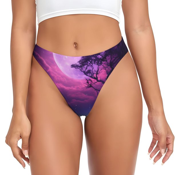 Balery Purple Moon Tree Night Sky Tangas de Algodón para Mujer con Estampado – Ropa Interior Sexy, Transpirable, G-string-3X-Large