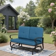 thumbnail image 6 of SUNCROWN Outdoor Swing Glider Rocking Chair Patio Bench for 2 Person, Garden Loveseat Seating Patio Steel Frame Chair Set with Cushion, Peacock Blue, 6 of 7
