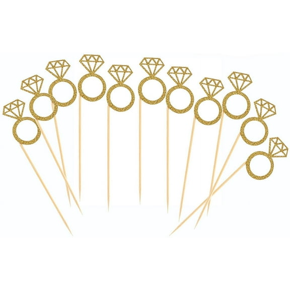 12pcs Cupcake Toppers Gold Glitter Mini Diamond Ring Cakes Toppers for Marriage Engagement Anniversary Birthday Valentines Party Cake Decor
