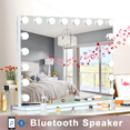 thumbnail image 3 of Vanity Mirror with Lights and Bluetooth Speaker, 31.5''x22.8'' Hollywood Makeup Mirror with 18 Dimmable LED Bulbs, 3 Color Modes, USB Charging Port, 10X Magnification, White, 3 of 8