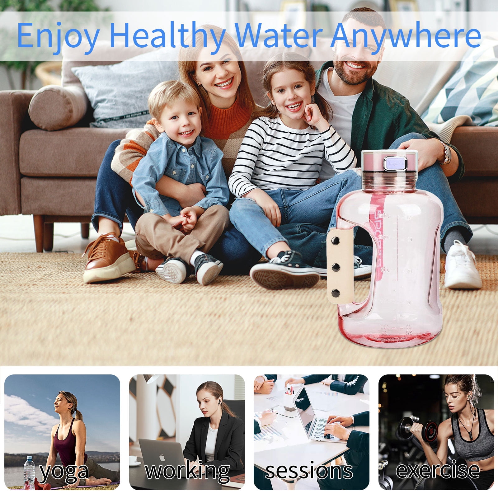 50oz Hydrogen Water Bottle, 1.5L Portable Sports Ionizer with Handle and Shoulder Strap