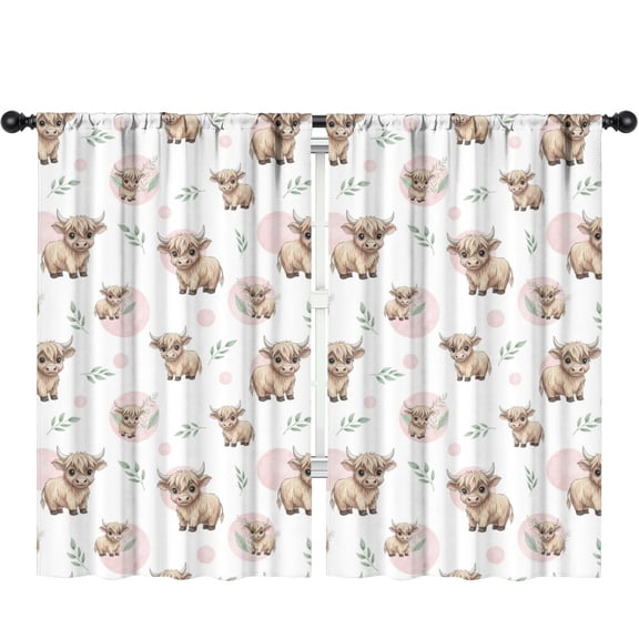 Blackout Kids Curtains,Highland Cow and Dot Print Children's Insulated Curtains Set Of 2,Bedroom Essentials,Toddler Room Decor 52"x84"