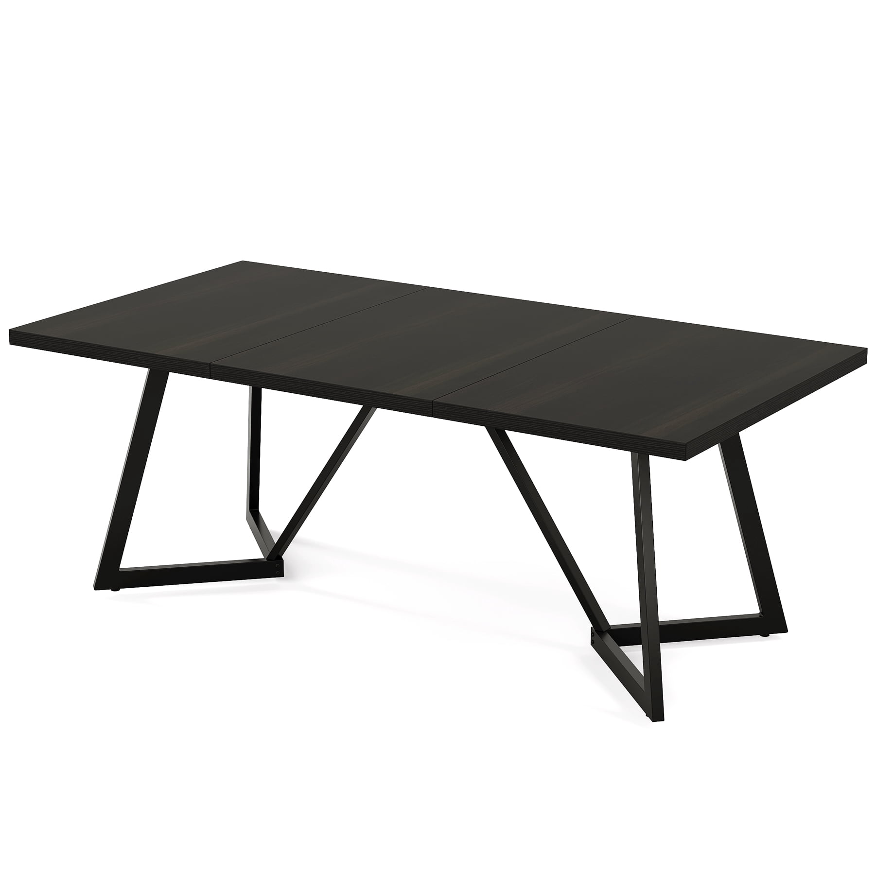 MAYEERTY 70.96 Inch Modern Dining Table Black Brown Wood Grain MDF Top Metal Iron Legs